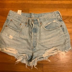 Levi 501 Distressed Jean Shorts in Light Denim- W30